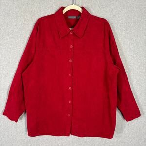 Relativity Shirt Womens 2X Faux Suede Blouse Button Collar Classic Career Granny